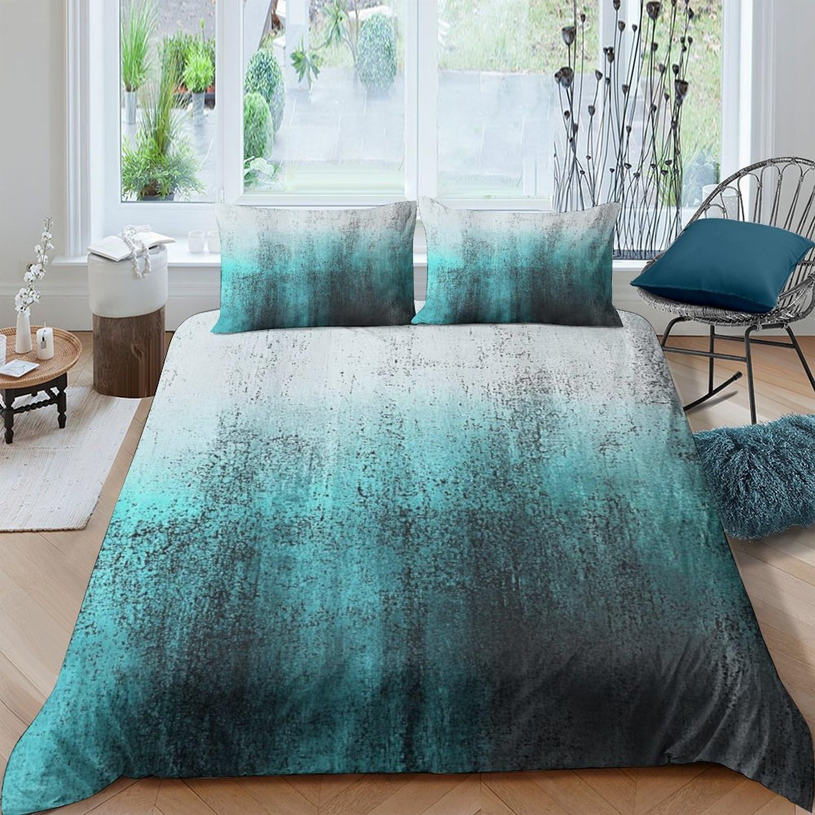 Ctjqhvkz Style-9 3D Printed Gradient Teal Fitted Sheet Microfiber Soft Ombre Abstract Mattress Cover For Bedroom Guest Room Decor Single（135X200cm）