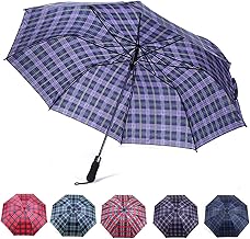 Stormproof chex Foldable Umbrella, Compact Stick Umbrella for Rain, One-Click Automatic Open, Strong Reinforced Fiberglass Ribs, for Travel, Camping, Hiking, Fishing, Women, Men, Kids