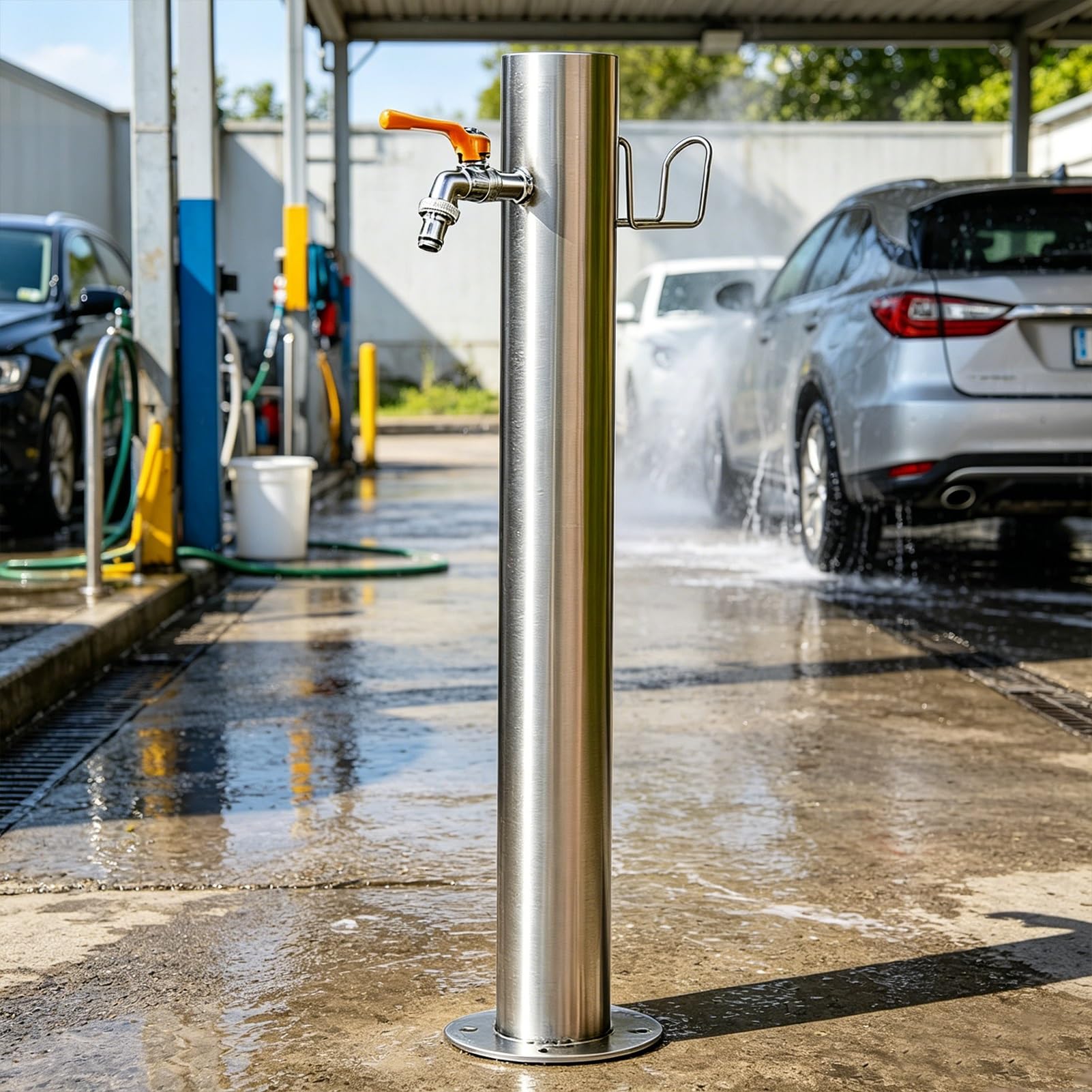 Lonmrrton A Stainless Steel Vertical Garden Water Column With Hose Rack, Freestanding Yard Hydrant Faucet, Ntifreeze Outdoor Tap Pillar For Backyard Irrigation Car Washing(,Height: 50Cm/19.7In)