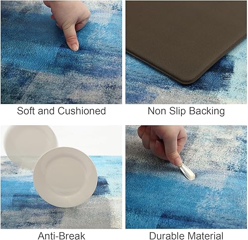 Miniatura 18 de MAYHMYO Juego de 2 tapetes de cocina antifatiga, diseño de mármol y azul, alfombrillas acolchadas y antideslizantes Azul,Azul y dorado,Marrón