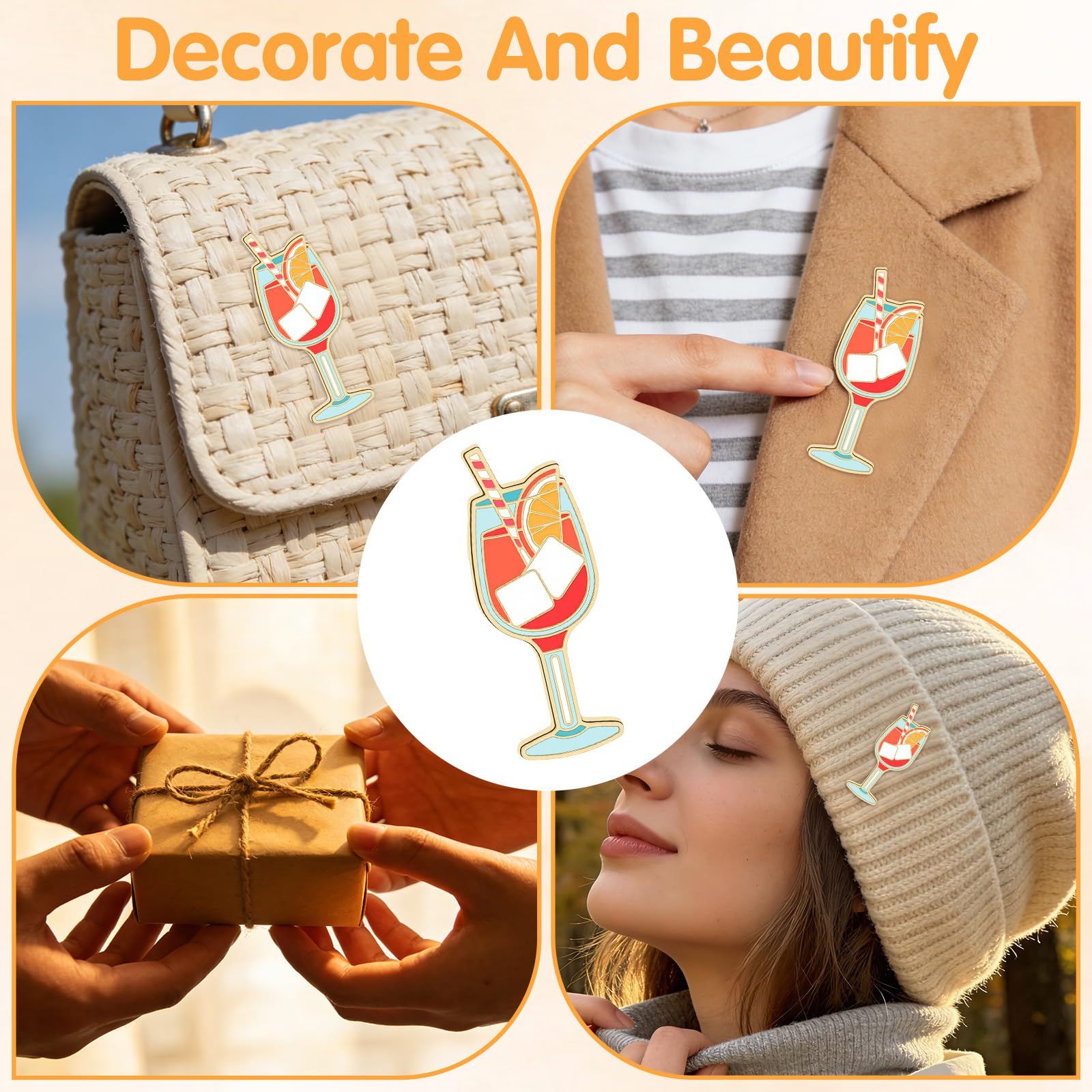 Amabro 8 Stück Süßes Getränk Saft Brosche, Hochwertige Emaille Pins mit Mini Weingläsern lustiges Kawaii-Design vielseitige Revers Anstecker für Karneval, Mode und Geschenke - 3