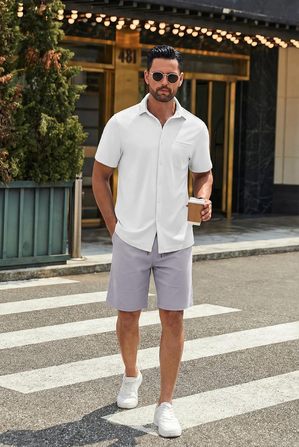 COOFANDY Mens Casual Shorts Cotton Drawstring 9 inch Chino Shorts Stretch Elastic Waist Summer Beach Golf Shorts - Image 3