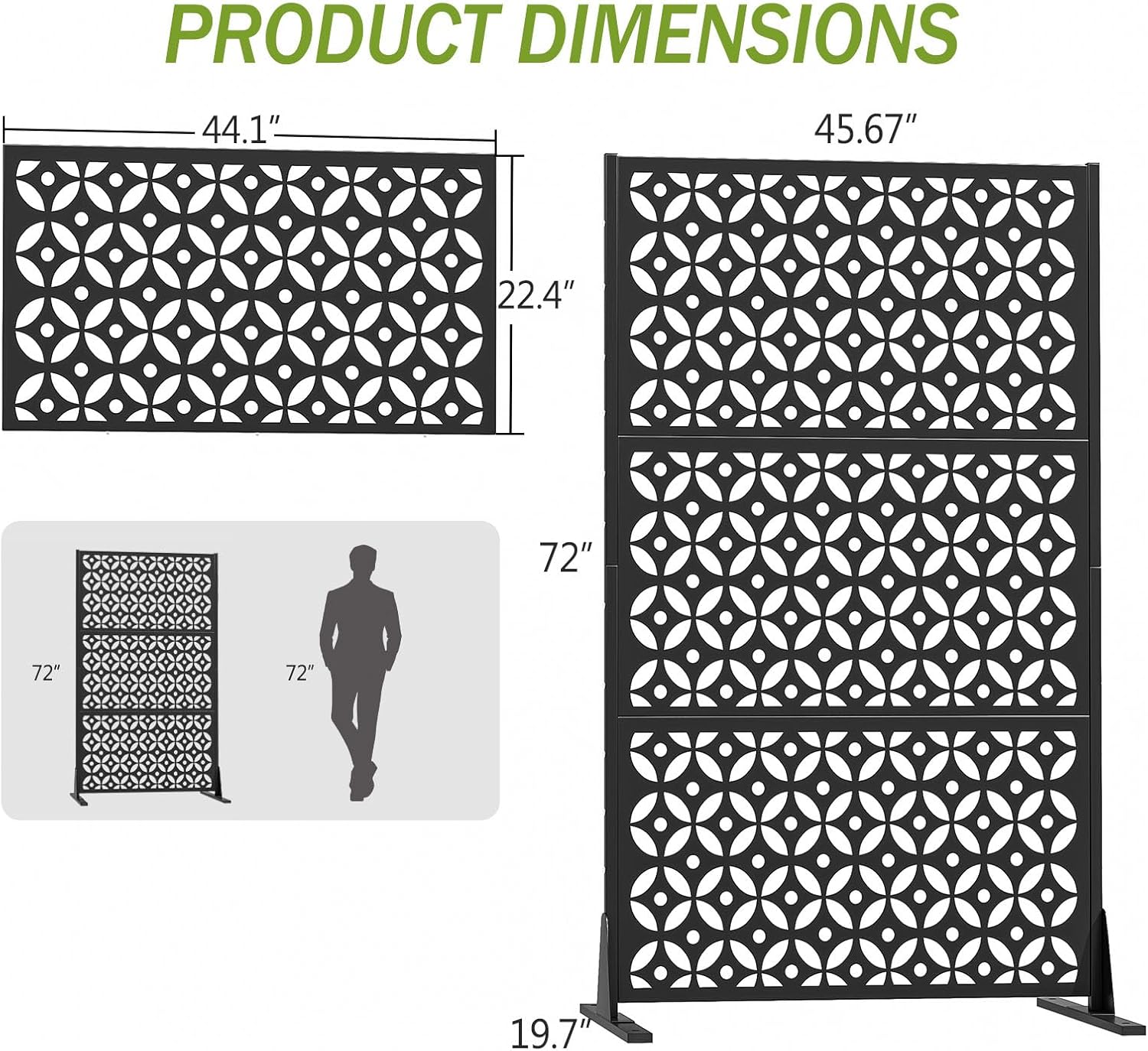 Outdoor Metal Privacy Screen with Stand 72" H x 46" W Freestanding Decorative Privacy Fence and Garden Divider, Portable Divider Screens for Deck Patio Balcony Garden Outdoor & Indoor (Cross Shaped)