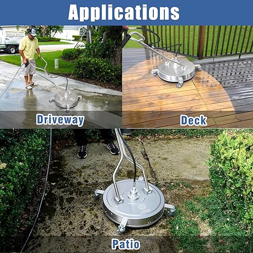 Miniatura 6 de janz Limpiador de superficie de lavadora a presión de 20 pulgadas con 4 ruedas, mango doble, carcasa de acero inoxidable, 4 boquillas de repuesto y