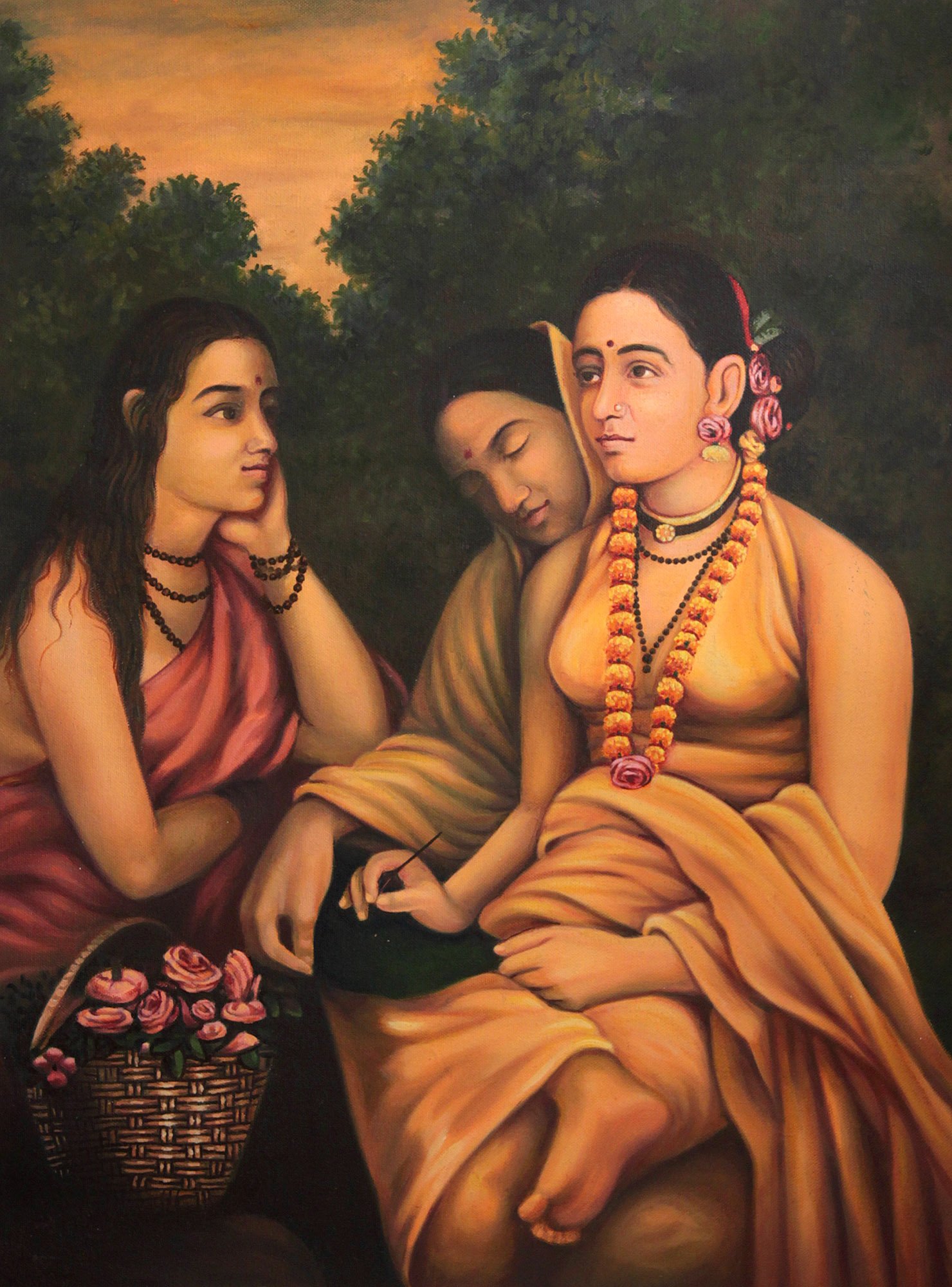 Peinture à l'huile Shakuntala Exotic India sur toile de maître fait main