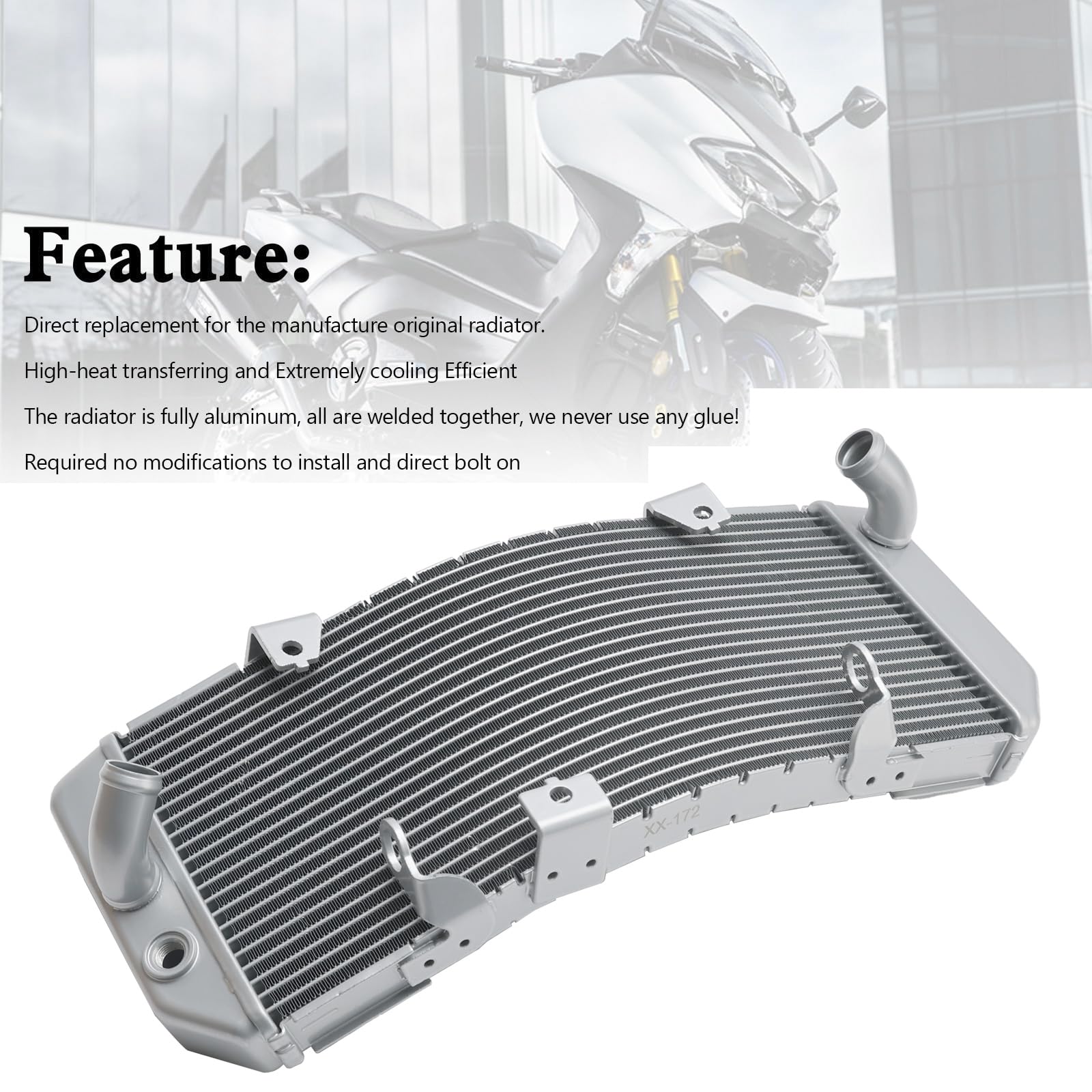 Topteng Aluminum Radiator Cooler Adatto per Yamaha TMAX530 T-Max 530 2012-2016 Silver
