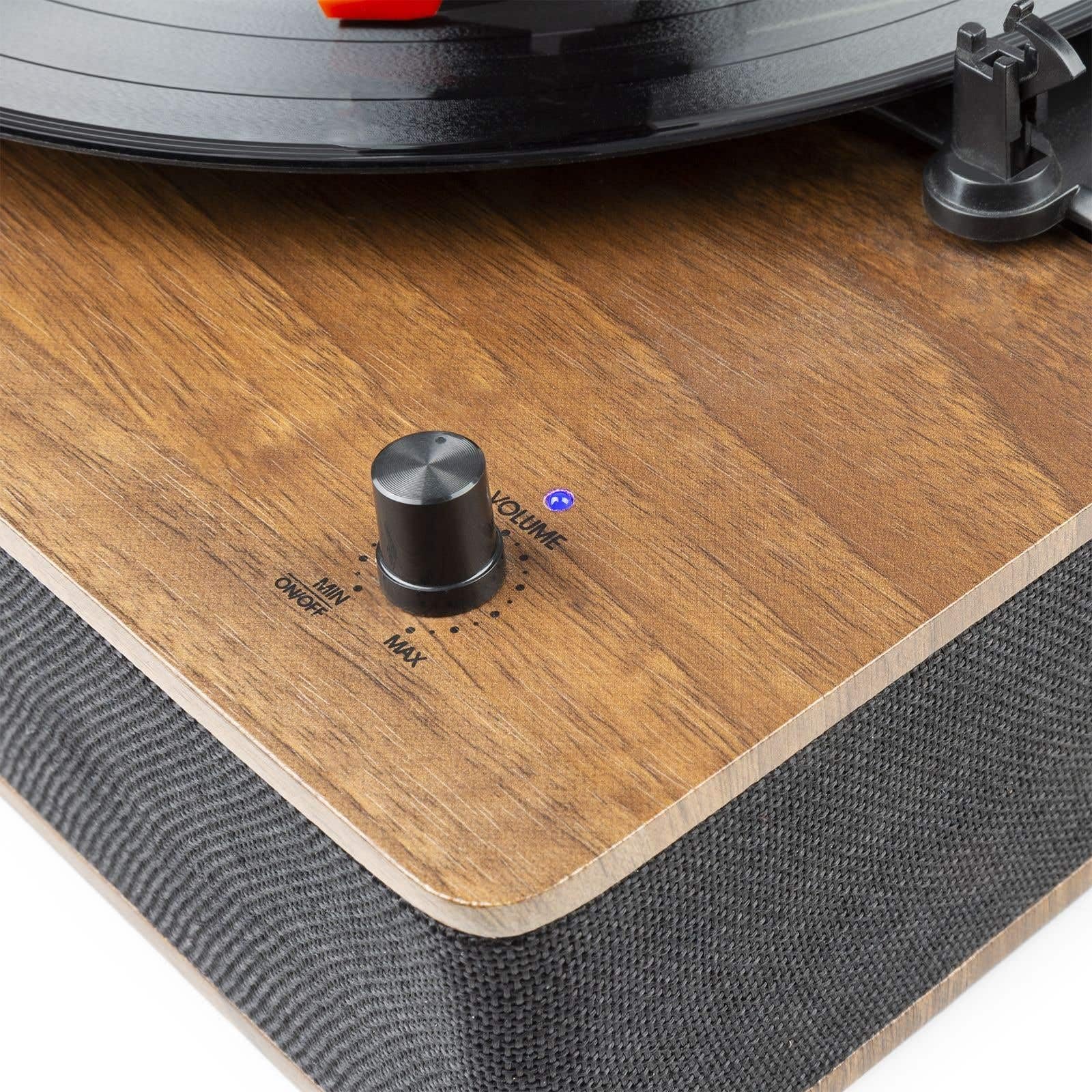 Fenton RP161 Plattenspieler Bluetooth, HQ Vinyl Player, Staubdeckel, Line-Out, eingebaute Stereo Lautsprecher, 3 Geschwindigkeiten, Single Puck, Schallplattenspieler mit Lautsprecher Walnuss Braun