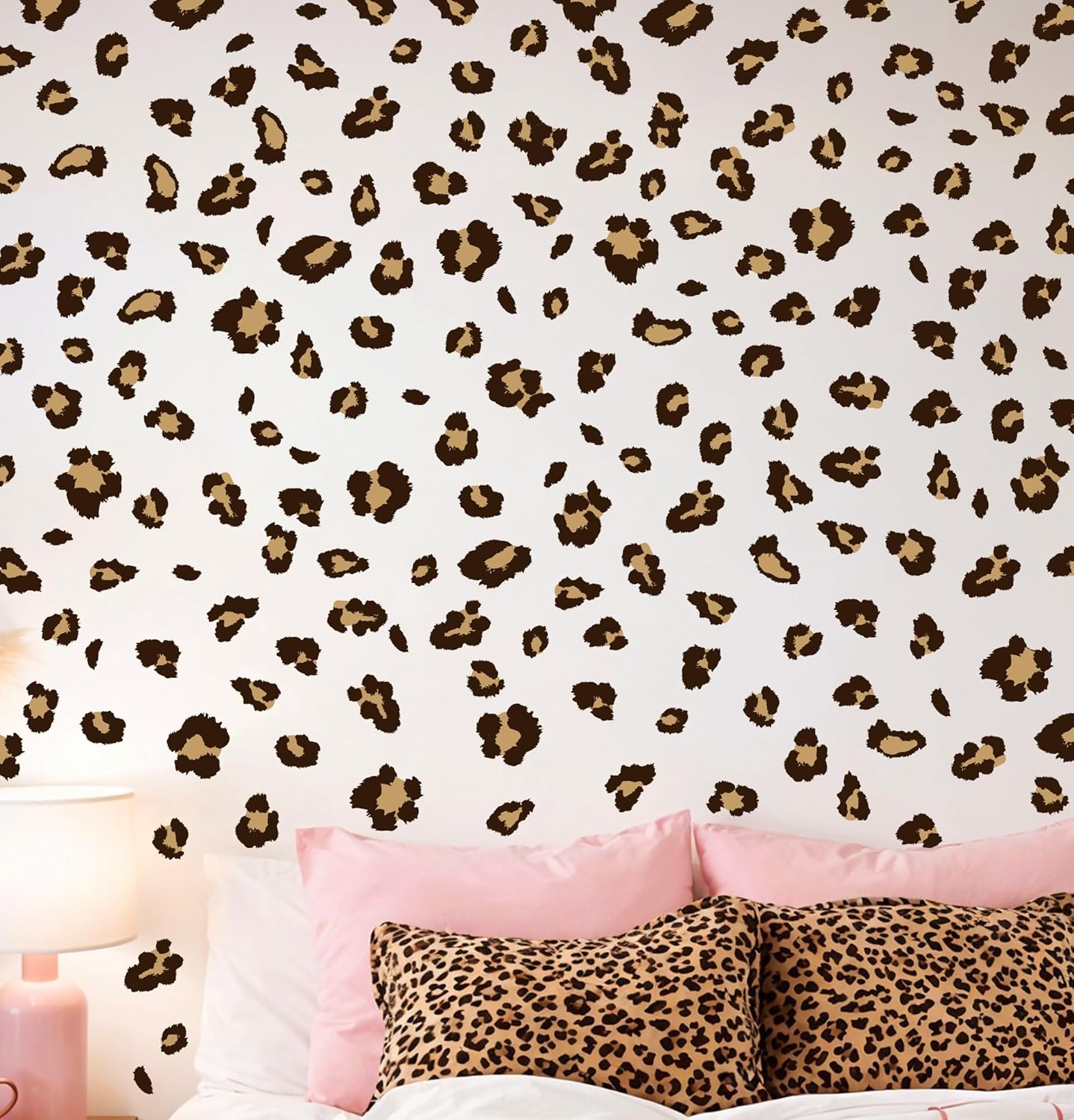 Cheetah Print Wall Decals, 10 Sheets 220 Pcs Trendy Leopard Print Wall Stickers, Modern Cheetah Room Decor for Bedroom, Dorm and Bathroom