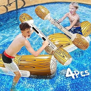 AMENON [ Buoyancy Airbags Seat ] 4 Pcs Inflatable Pool Fighting Float Row Toys Battle Log Rafts for 2 Players Adults Kids Summer Pool Party Water Sport Games Float Swimming Pool Water Toys (49"x 10")