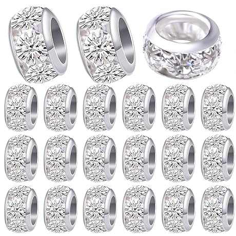 40Pcs 10mm Silver European Rhinestone Spacer Beads for Charm Bracelets