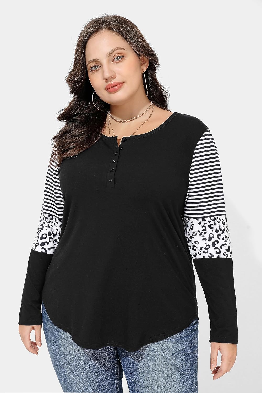 TIYOMI Plus Size Henley Shirts for Women Button Tops Raglan Pullover Fall Tunics XL-5XL - Image 2