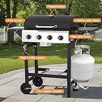 Vista 5 de Parrillas de gas de 4 quemadores, parrilla de gas propano para cocinar al aire libre, parrilla de barbacoa portátil con rejilla de hierro fundido