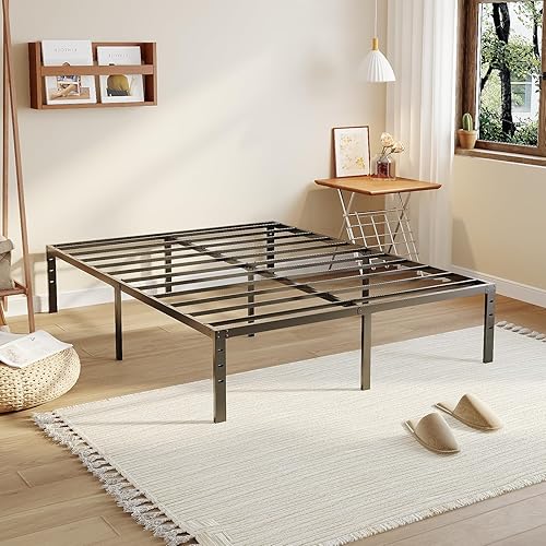 VINGLI 14 Inch Full Bed Frame, Heavy Duty Metal Platform, No Box Spring Needed, Steel Slat Support, Easy Assembly, Noise-Free, 12 inch Underbed Storage Space, Black