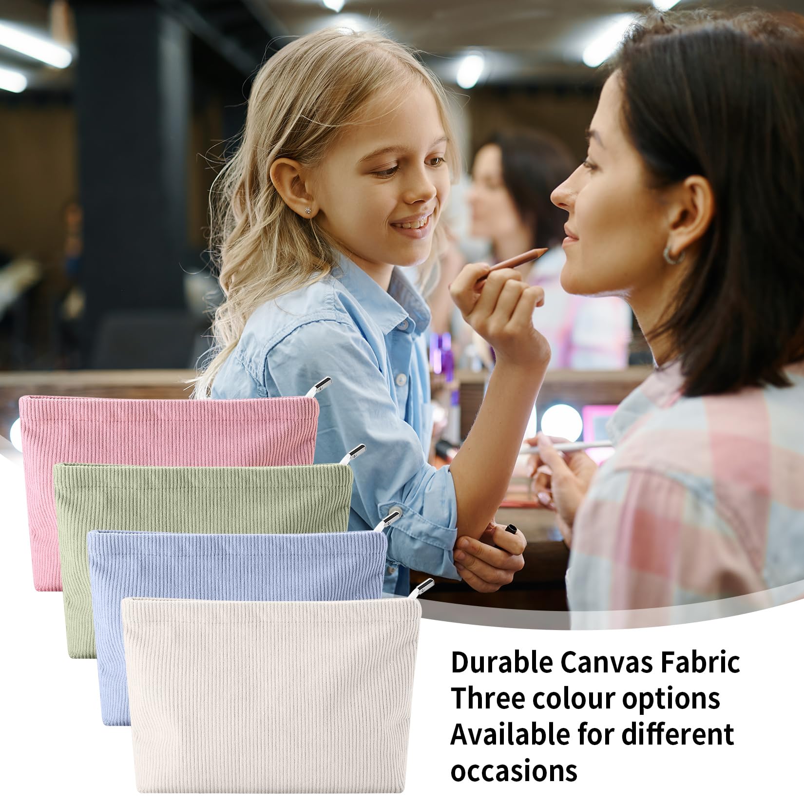 4 bolsas de cosméticos para mujer, pequeñas bolsas de maquillaje de viaje para bolso de mano, con cremallera, de pana, esencial, 10.24 x 7.48 x