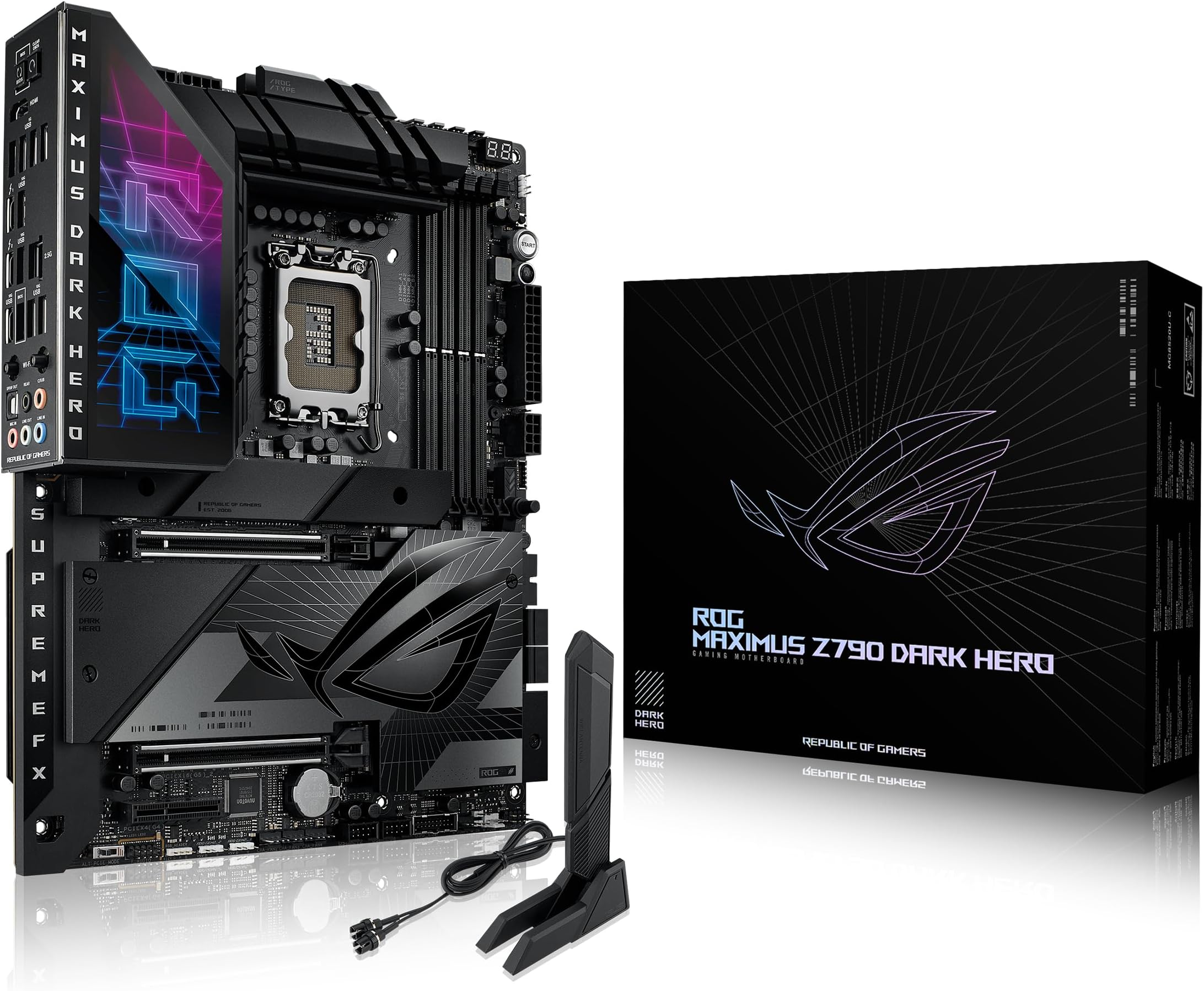 ASUS ROG MAXIMUS Z790 DARK HERO LGA 1700 ATX Motherboard, Intel Z790 Chipset, 4x DDR5 DIMM, 192GB Max Memory, Intel WiFi 7, BTv5.4, 2.5Gb ETH, PCIe 5.0 x16, HDMI/Thunderbolt 4/USB-C - Black