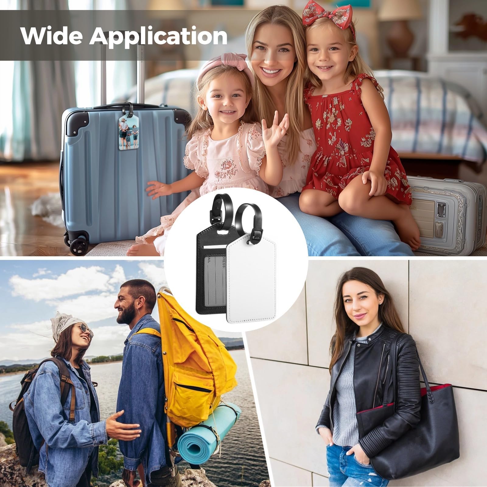 30 pustych etykiet do bagażu sublimacyjnego, etykiety podróżne ze skóry PU, spersonalizowane etykiety z paskami do zawieszania do walizek