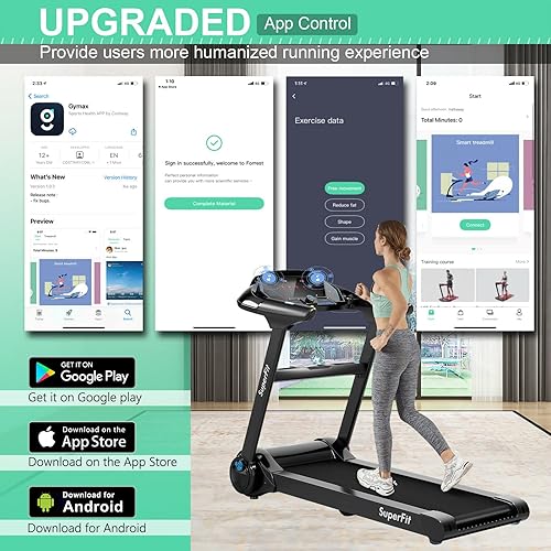 Miniatura 6 de Goplus Caminadora plegable, cinta de correr eléctrica portátil Superfit con altavoz de dientes azules, control de aplicación y cinturón de banda de