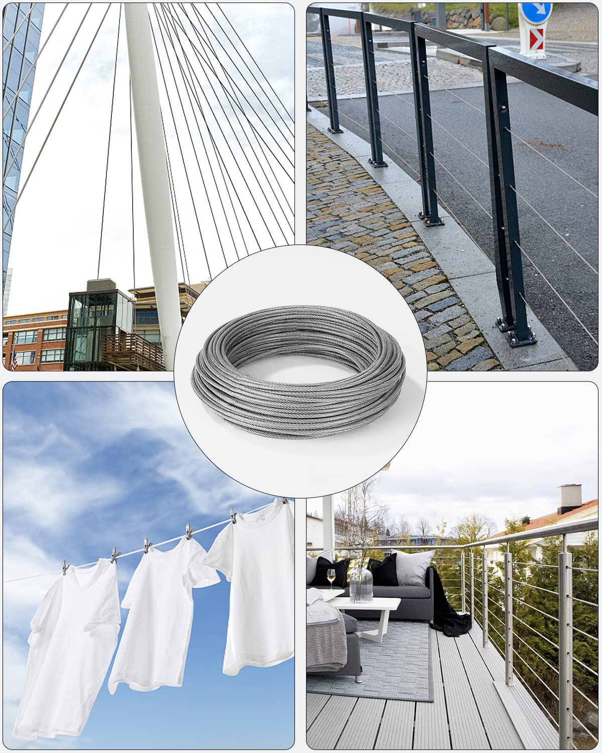 30m 3mm Corde en Acier Inoxydable 304, Cable Acier Suspendre Kit, fil à linge PVC Enrobage avec Tendeur Crochet, pour Corde à Linge, Cable Suspension Luminaire, Plante Grimpante, Rambarde