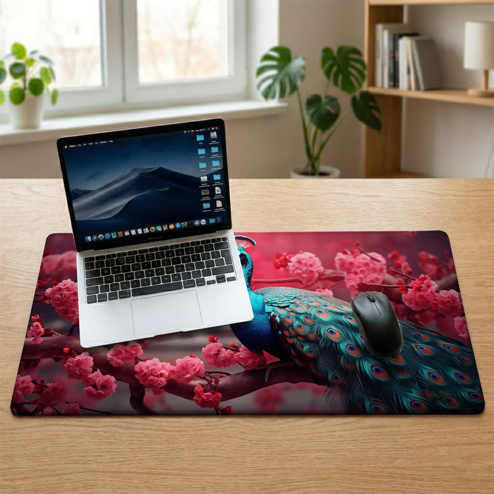 Sottomano Scrivania Grande 1200 x 600 x 3 mm Paesaggio Tappetino Tastiera Computer con Base Antiscivolo e Bordi Cuciti, Protezione Impermeabile, per Lavoro, Casa e PC Gamer, Regali (Pavone) L-x2424