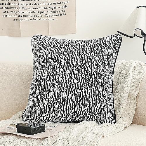 Jonhier Funda de almohada abstracta con textura bohemia y negra y blanca, geométrica, cuadrada, minimalista, para sofá, cama, funda de felpilla