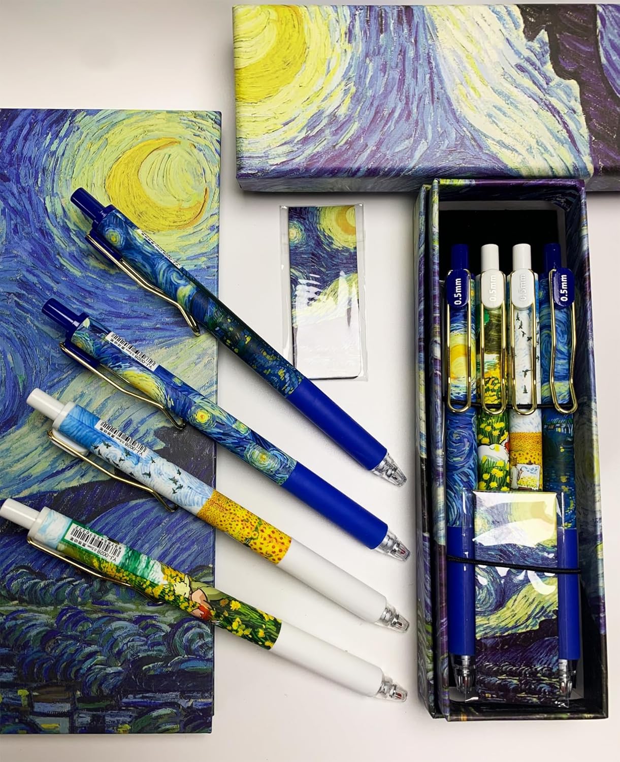 2 Gift Boxes 8 Starry Night Pens Office Supplies Van Gogh Pen Gifts Black 0.5mm Pens Fine Point Smooth Writing High-End Series Retractable for Journaling School Supplies - Image 4
