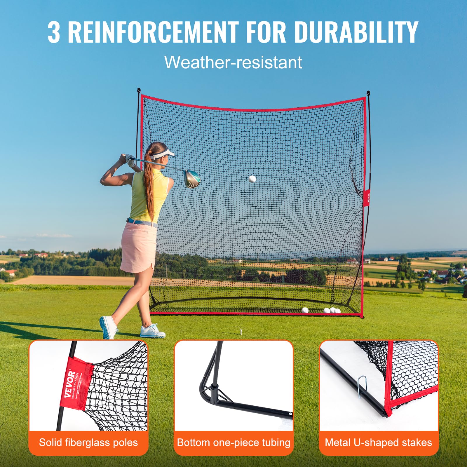 VEVOR Red de Práctica de Golf 2390x900x2140 mm Marco de Fibra de Vidrio Portátil con Bolsa de Transporte