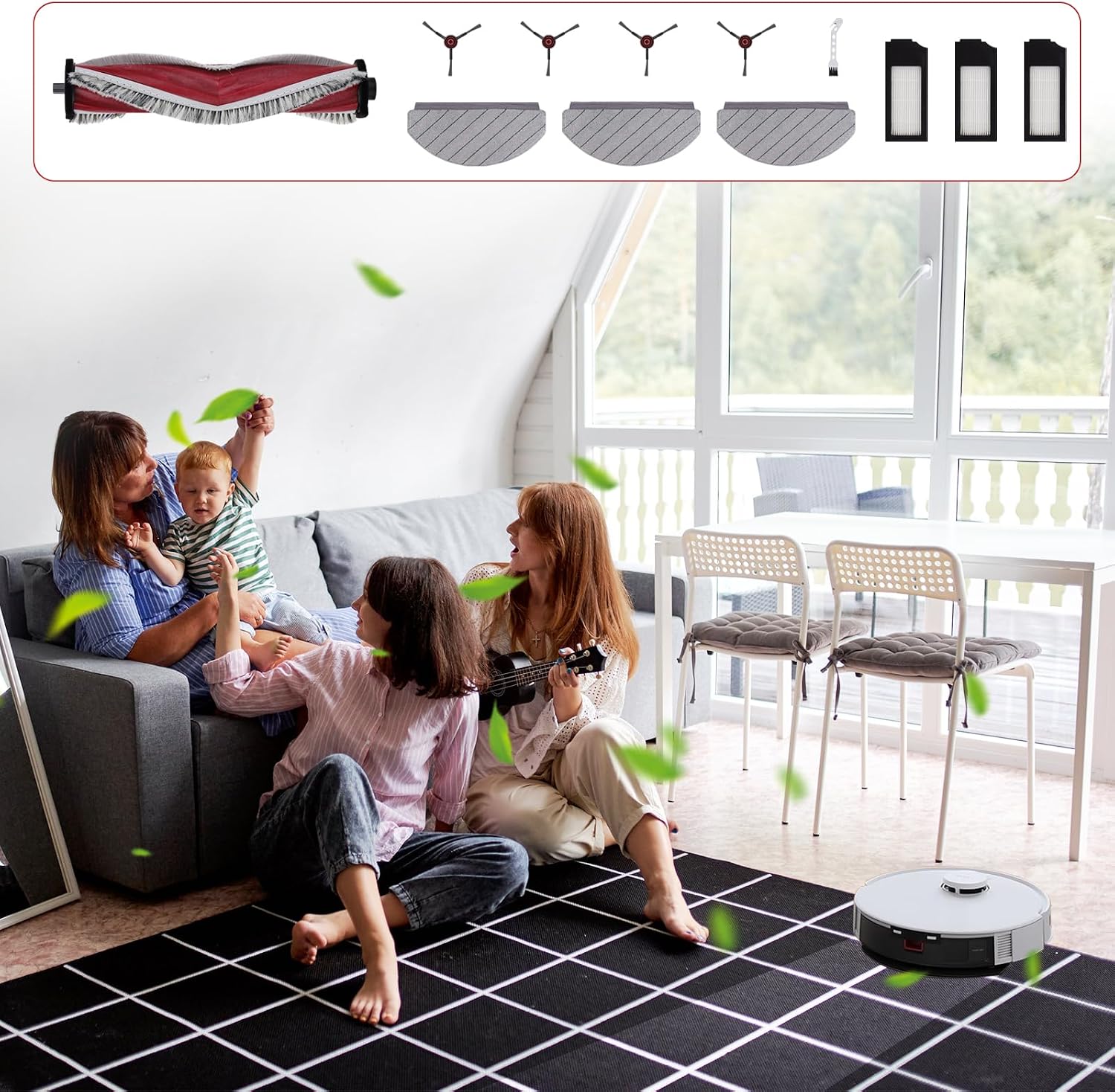 Replacement Parts for Yeedi C12 Plus: Compatible With For Yeedi C12 Plus/C12 Pro Plus & For Ecovacs Deebot N20 Plus/N20 Pro Plus-1 Main Roller, 3 Filters, 3 Mop Pads, 4 Side Brushes