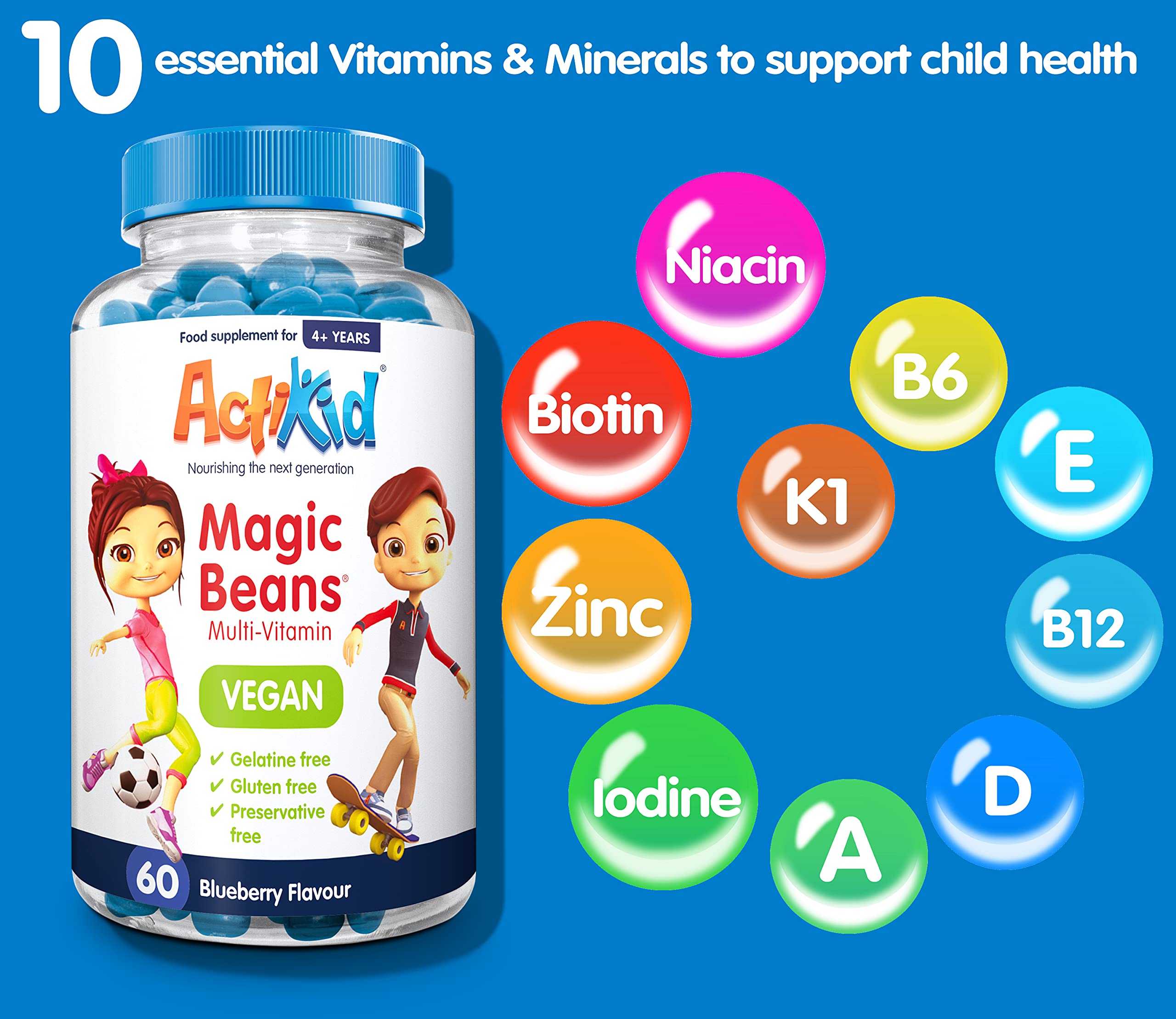 2X ActiKid Magic Beans Vegan MultiVitamin 60x Blueberry Flavour