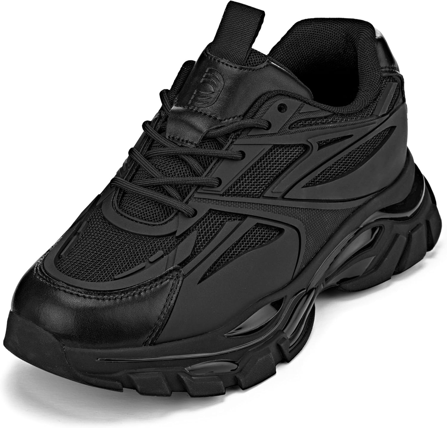 Product image of CALTO Men's Invisible Height Increasing Elevator Shoes - Jet Black/Onyx Sole Chunky Sole Lace-up Sporty Sneakers - 2.6 Inches Taller - S5282 - Size 7 D(M) US