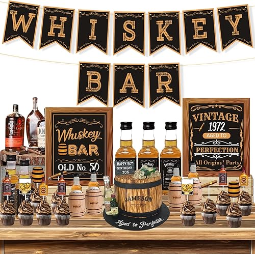 Kit de decoración de barra de whisky, letrero de barra de whisky envejecido a la perfección, letrero de fiesta con temática de whisky para hombres,
