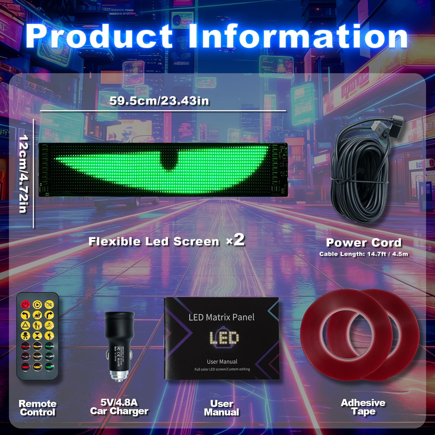 Looklight 2 sztuki Devil Eyes, oczy LED do samochodów ciężarowych i samochodowych (12 x 59,5 cm), elastyczny tekst przewijany LED, programowalny, pilot zdalnego sterowania i sterowanie aplikacją