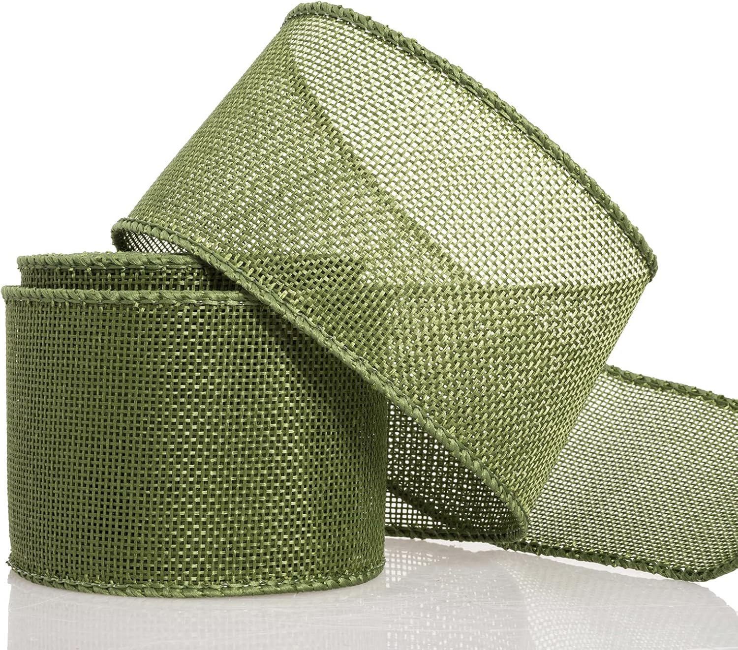 ATRBB Olive Green Burlap Wired Ribbon, Solid Color Wired Edge Ribbon, 2.5" x 10 Yd : Health & Household