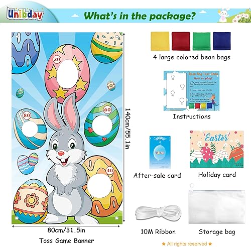Miniatura 2 de Juegos de Pascua, juego de lanzamiento de bolsas de frijoles de Pascua con 4 bolsas de frijoles, huevos de Pascua conejito de Pascua para