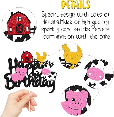Miniatura 3 de Decoración para tartas de granja, animales de granja lechera, santuario, cerdo, pollo, tractor, granjero, decoración de pastel de feliz cumpleaños