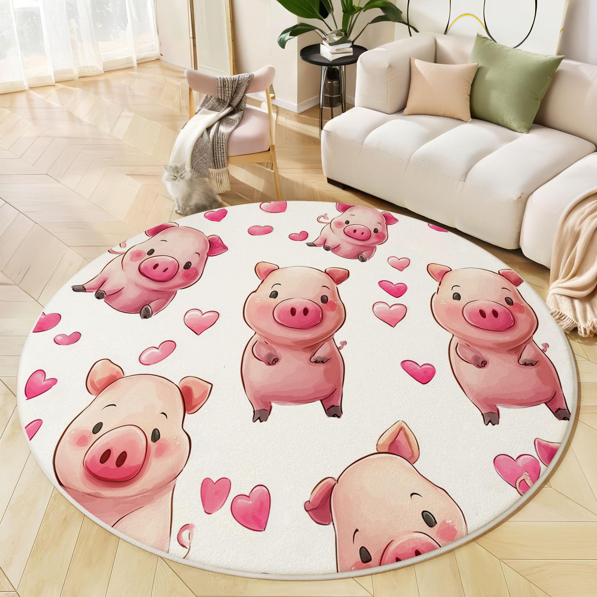 Tapis rond pour enfant antidérapant et lavable rose de 160cm