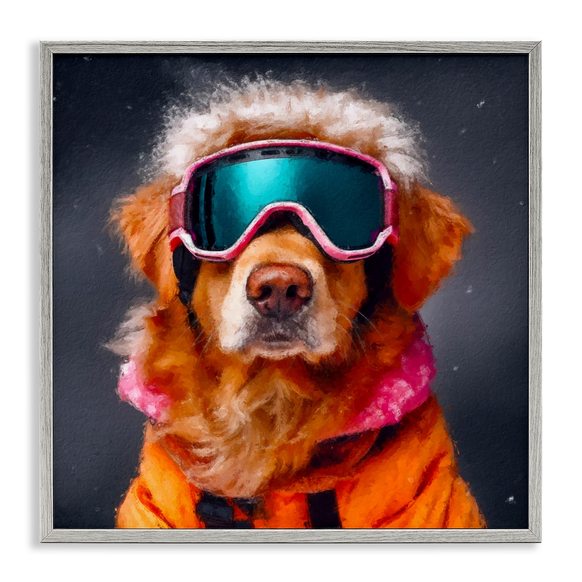 Stupell Industries Ski Dog with Goggles Gray Framed Giclee Art, design by Sean Parnell, 17 x 17
