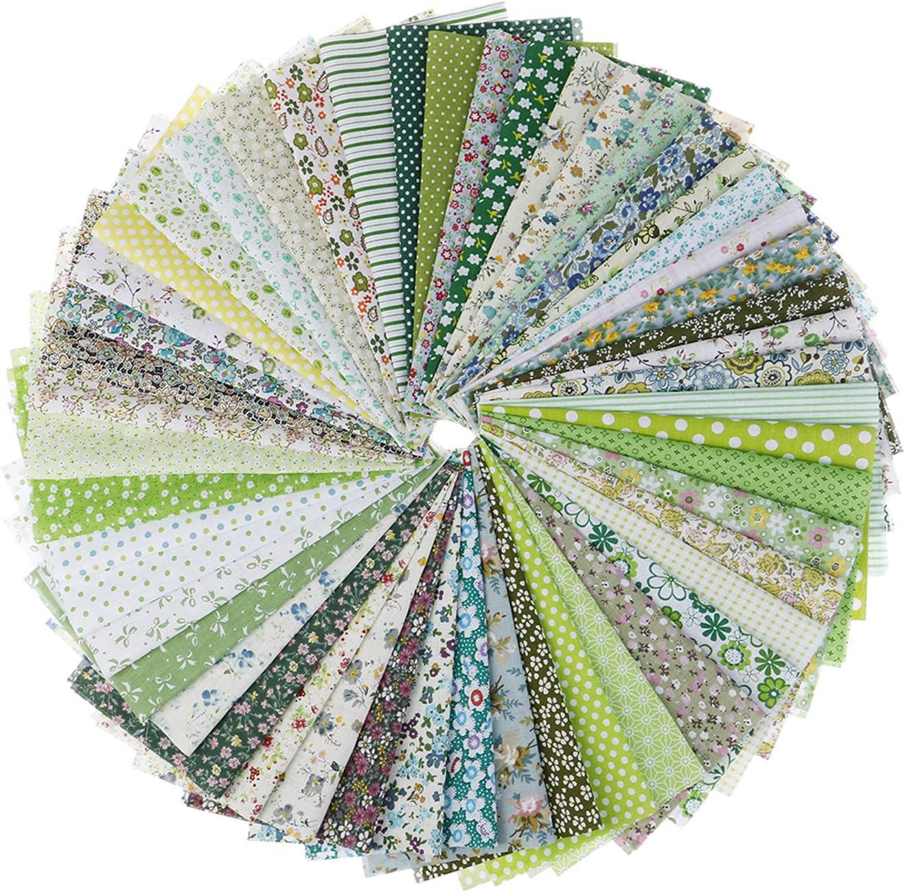 50Pcs 25×25cm Printed Cotton Quilting Fabric Patchwork Squares DIY Sewing Quarter Bundle Fabric Pure Cotton Printing Cloth for DIY Craft Sewing Scrapbooking Quilting (Green)