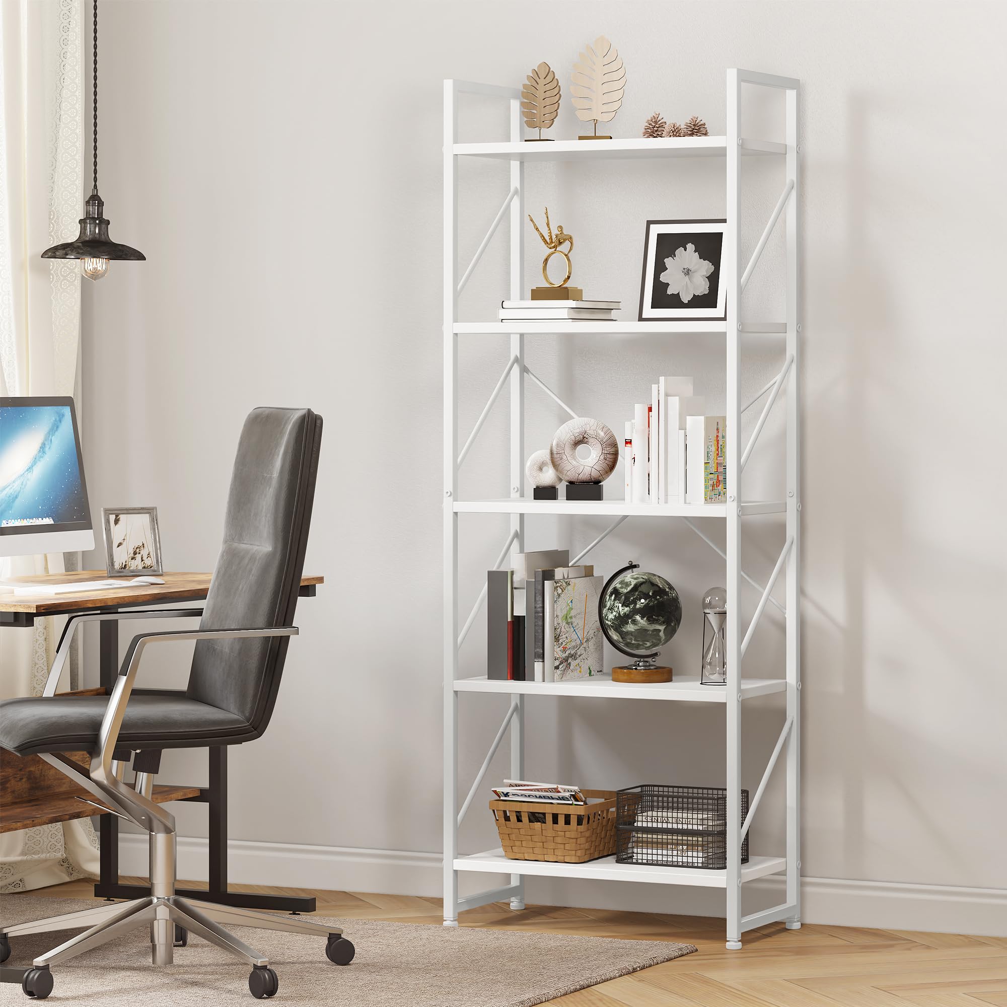 YITAHOME Estantería de 5 Niveles, Estante de pie para Libros, Estante de Madera y Estante de Libros con Marco de Metal, Estante de Almacenamiento de exhibición para Sala de Estar, Oficina en casa