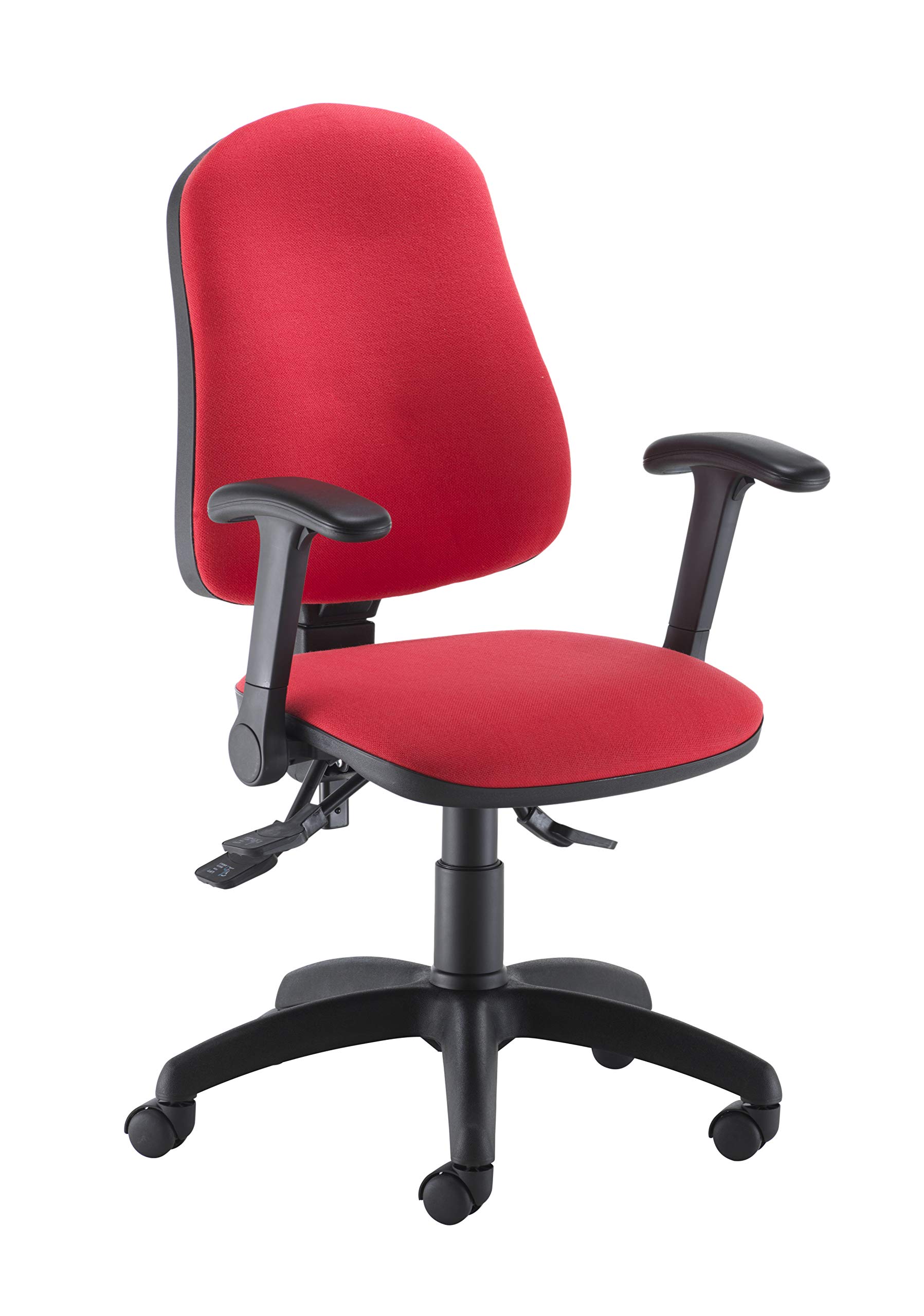Office Hippo 3 Lever Swivel Desk Chair, Asynchro Mechanism, Height Adjustable Back, Flip Up Arms, Fabric, Red