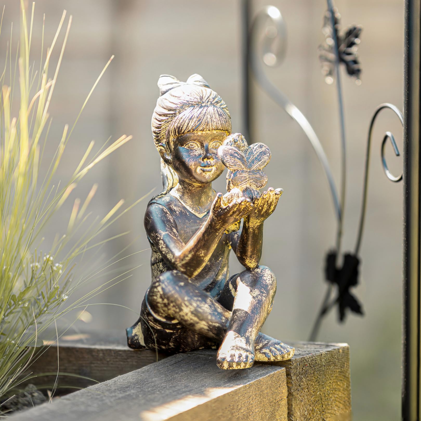 Garden Mile Girls Bronze Sitting And Fairy Garden Ornaments Outdoor Waterproof Fairy Sculptures & Statues For Indoors And Outdoors Garden Decorations For Flowerbeds Patio Lawn Fairygarden Yard Decoration
