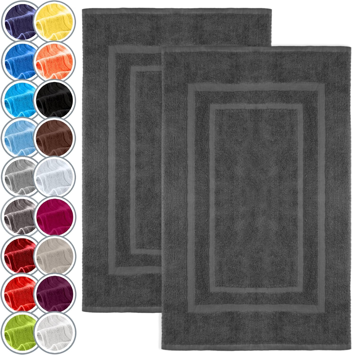NatureMark Set di 2 Tappeti da Bagno 50x80 cm – Cotone Spugna 800 g/m² – Tappeti Bagno Spessi e Altamente Assorbenti – Asciugatura Rapida – Senza Base in Gomma – Grigio Antracite