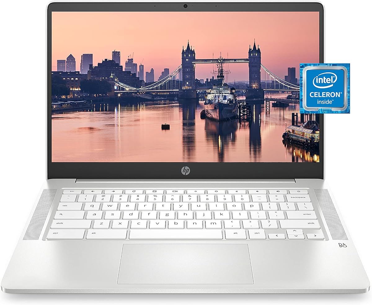 HP Chromebook 14 Laptop, Intel Celeron N4000 Processor, 4 GB RAM, 32 GB eMMC, 14” HD Display, Chrome, Lightweight Computer with Webcam and Dual Mics, Home, School, Music, Movies (14a-na0021nr, 2021) : Electronics
