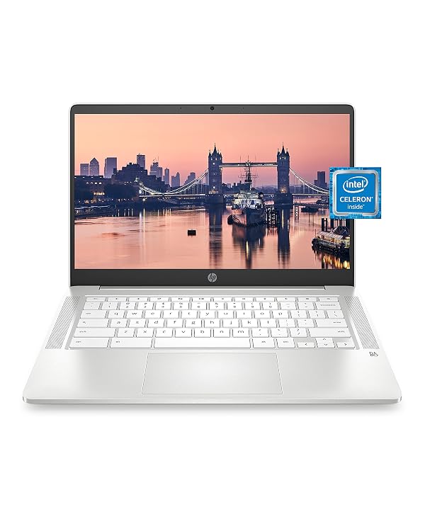 HP Chromebook 14 Laptop, Intel Celeron N4000 Processor, 4 GB RAM, 32 GB eMMC, 14” HD Display, Chrome, Lightweight Computer with Webcam and Dual Mics, Home, School, Music, Movies (14a-na0021nr, 2021) by HP - Used condition - US$146.00