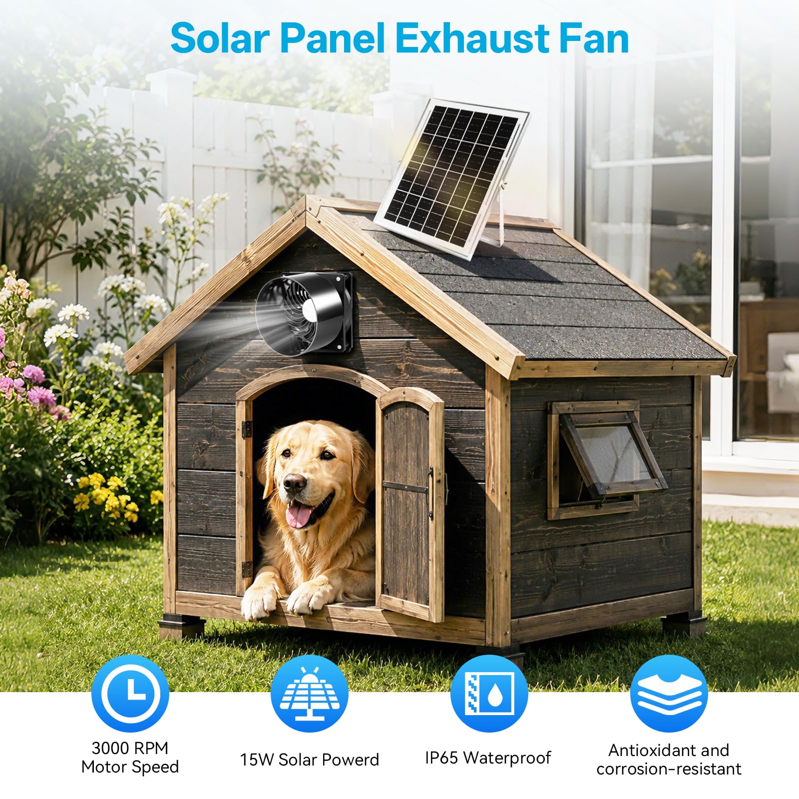 RUIZHI Solar Ventilator Solarlüfter mit Luftschlauch, Wasserdichter Solar Abluftventilator für Haustierhaus, Hühnerstall, Schuppen, Gewächshaus, Fensterabluft – Für effektive Belüftung und Zirkulation
