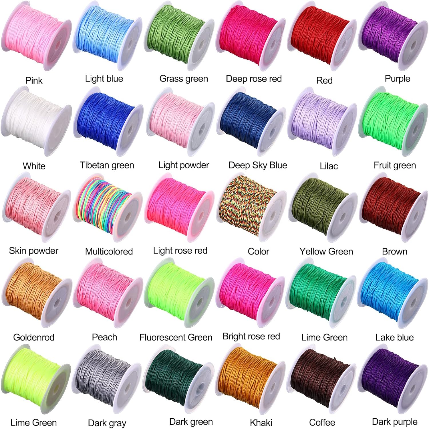 30 Rolls 30 Colors 0.8mm Chinese Knotting Cord Nylon Beading String Macrame Nylon Cord Mixed Beading Thread for Kumihimo Friendship Bracelet Jewelry Making Ornaments, 656 Yards - Image 2