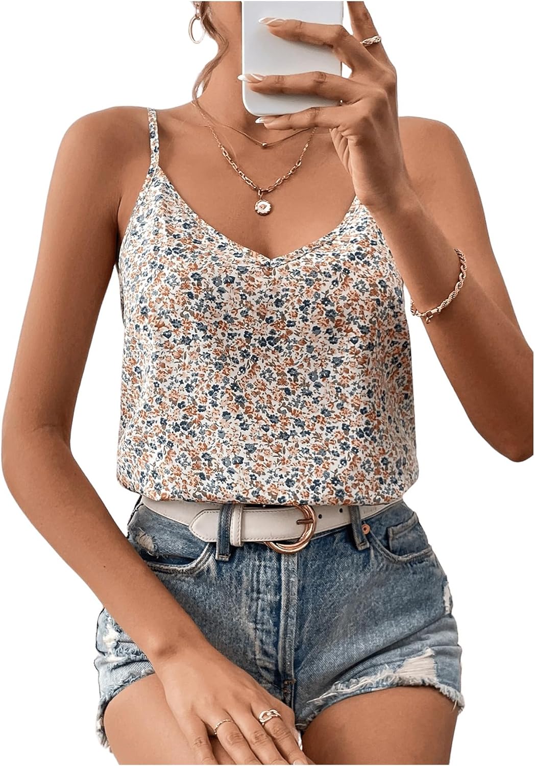 SOLY HUX Women's Ditsy Floral Print Cami Top V Neck Lace Trim Tie Backless Summer Tops - Image 5