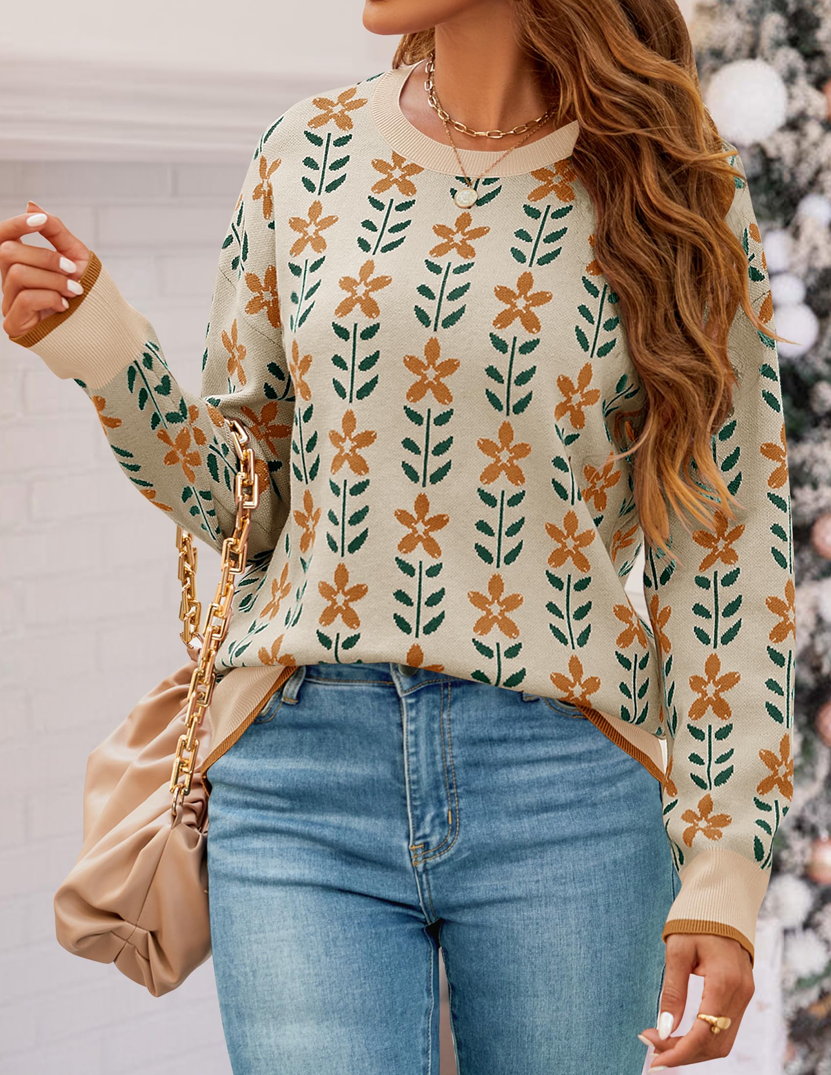 ZESICA Women's Long Sleeve Crewneck Sweater 2025 Fall Printed Cute Oversized Knitted Pullover Tops Trendy Clothes
