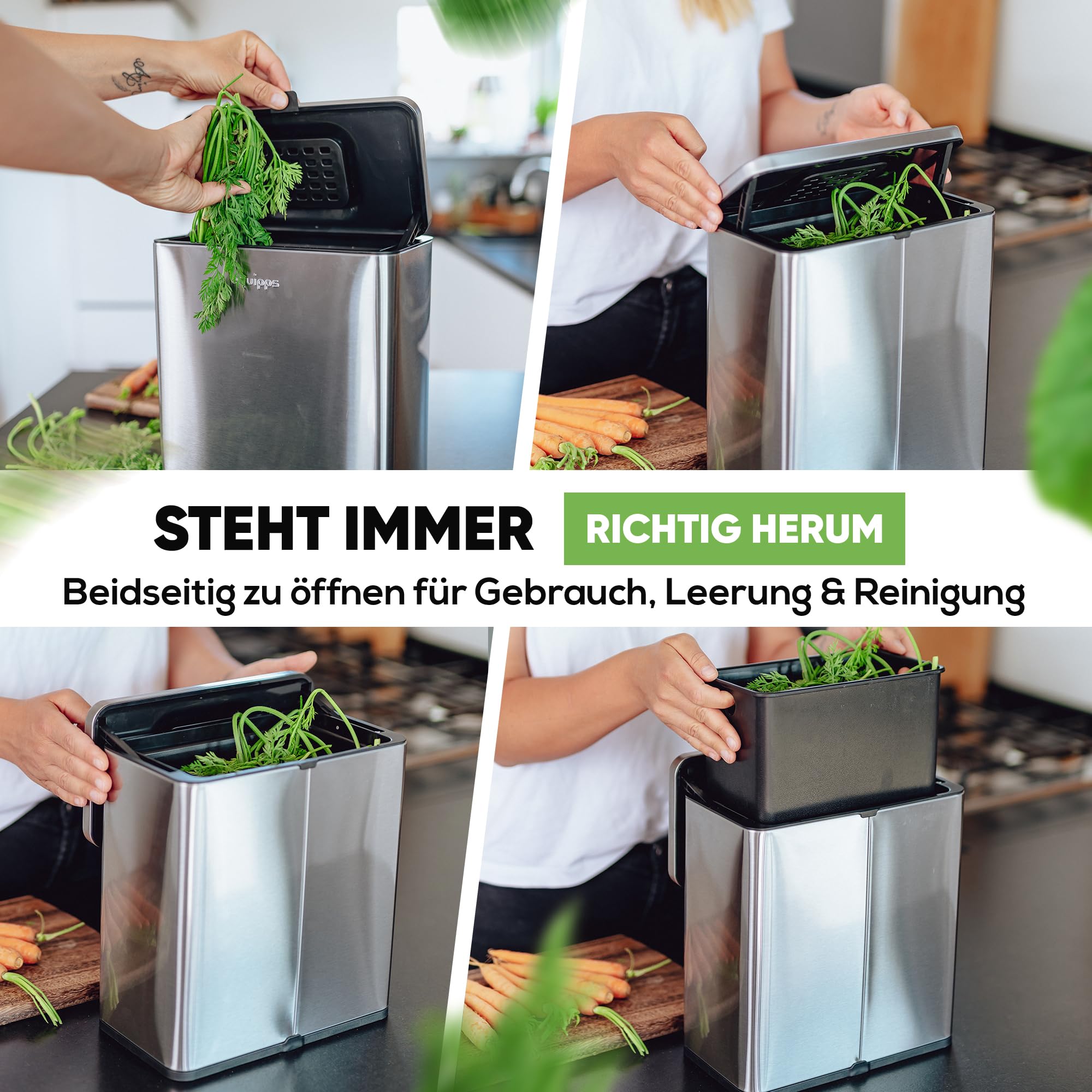 Bio Mülleimer 6L | Komposteimer Küche für Bio Müll & Co | Mülleimer mit Geruchsfilter | Komposter für Abfall & Recycling | Biomülleimer Küche klein (Silber 6l)