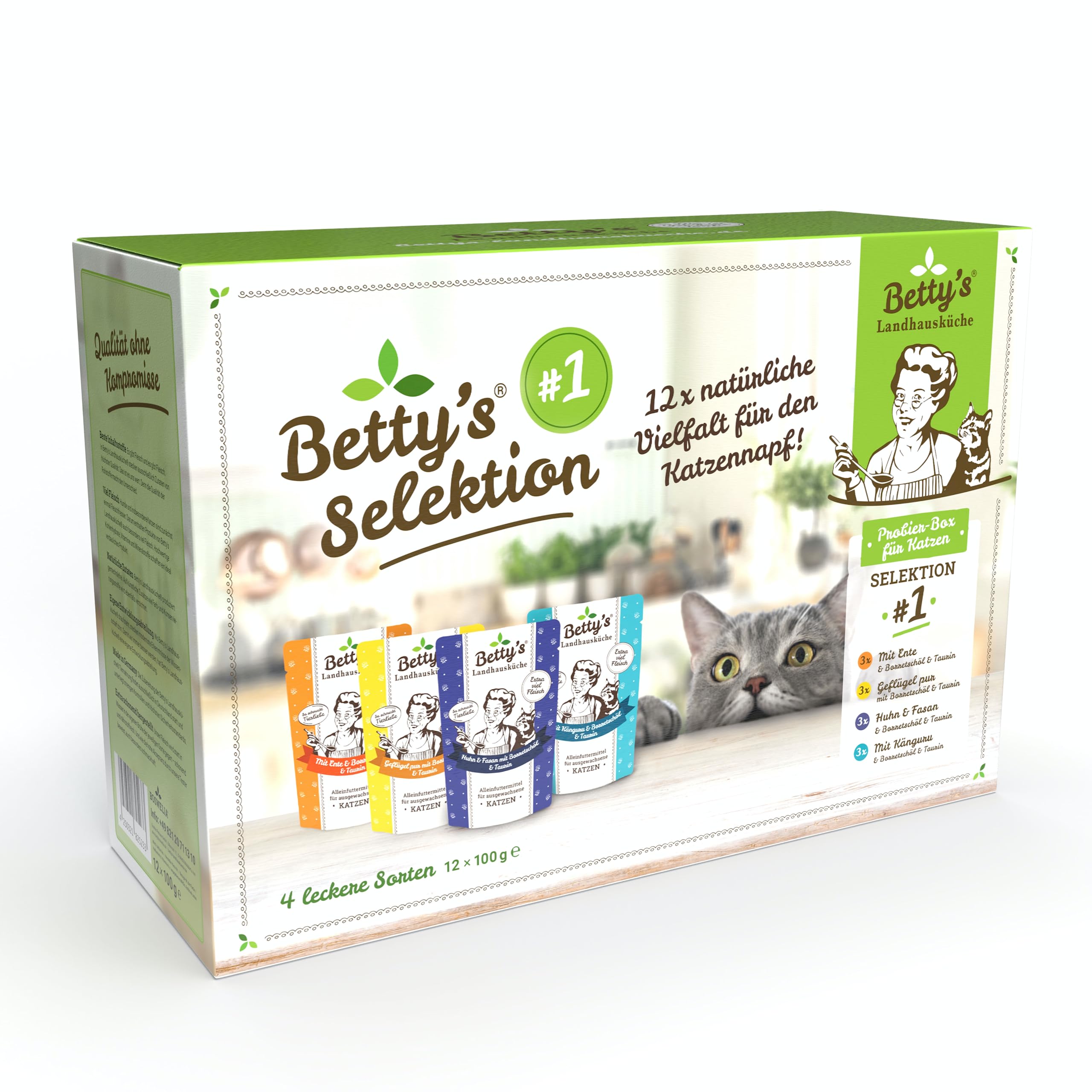 Betty's Landhausküche Cat Selektion nr 1 (12 x 100 g) mokra karma worek do świeżości
