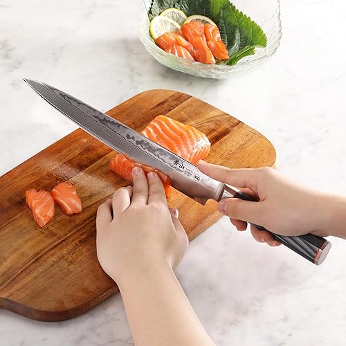 Miniatura 6 de Cangshan YARI Series 501295 - Cuchillo Sashimi de 10 pulgadas con funda, acero de Damasco X-7
